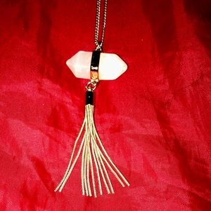 Gold long rose quarts necklace 🌹